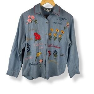 Alfred Dunner Petite Top Size‎ 10 P Flower Embroidered Granny Vintage Garden